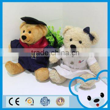 Singapore university 4" couple teddy bears plush toy sitting bear with doctorial hat