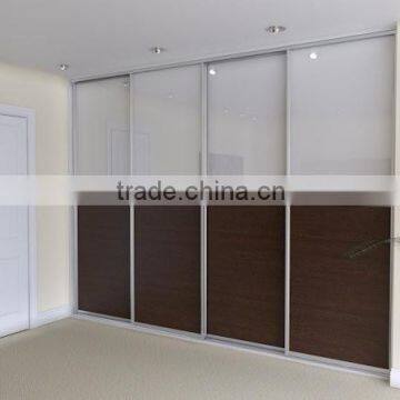 Melamine board and tempered withe painting glass sliding door closet build in wardrobe