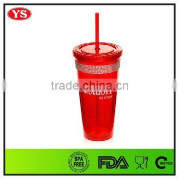 20 oz bpa free plastic wholesale bling tumbler with straw