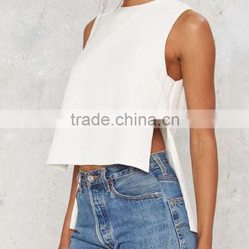 Plain dye short front long back crop top for women