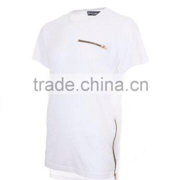 Elongated stylish t shirt with side and front gold zippers