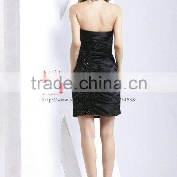 Off-shoulder Sexy Backless Embroidered Black Satin Girls Short Special Occasions Prom Dress 8032 photo-3