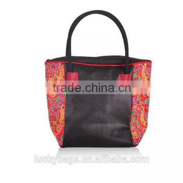 Hot selling genuine leather women handbag ethnic embroidery leather bag