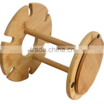 Rotating Bottom Bamboo Table Standing Wine Holder With 6 PCS Glasses photo-4