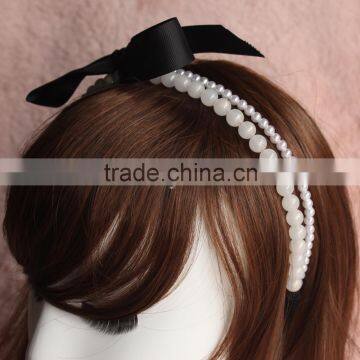 10MM festival bridal round pearl head crowns wedding bead wreath headband with knot ribbon for hair accessories jewelry