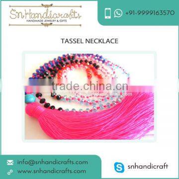New Long Beaded Pink Tassel Necklace Supplier/Exporter/Wholesaler