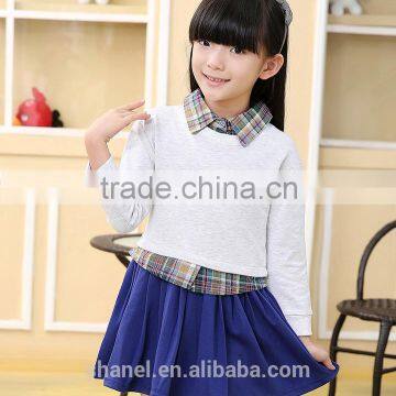 new arrival girls long sleeve sweet false two-pieces dress plaid dress