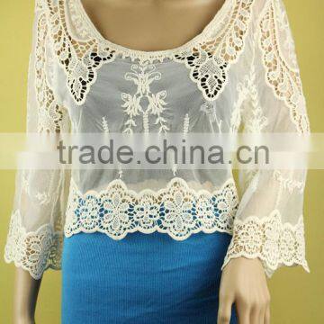 sweet girl pure cotton embroidery lace Bud silk blouse