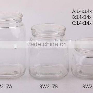 2015 new shape glass storage jar with glass lid
