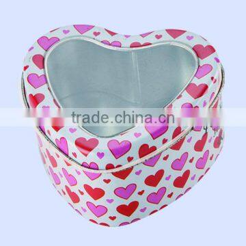 Heart shape with window,color printed,chocolate tin box
