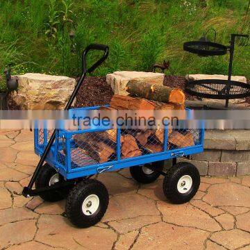 Folding Garden Mesh Side Load Towed Cart Trolley Trailer Barrow