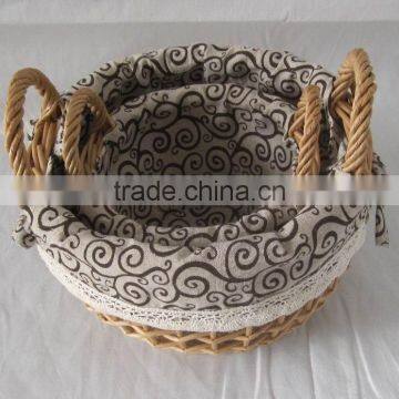 willow storage basket with lining and two ears