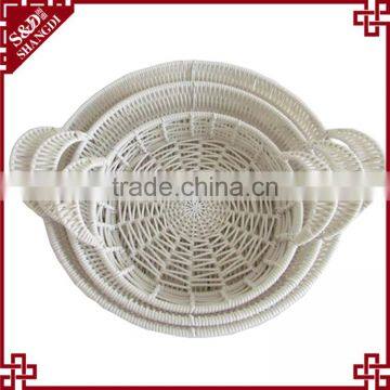 Eco-friendly 3-pc Food or Sundries Receiving Plastic Weave White Wicker Basket photo-2