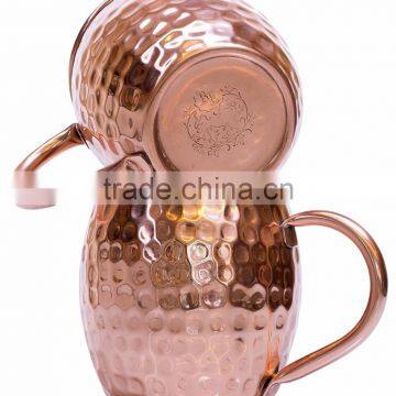 MANUFACTURER BPA FREE 100% PURE COPPER HAMMERED MOSCOW MULE DRINKING MUG WITH COPPER HANDLE