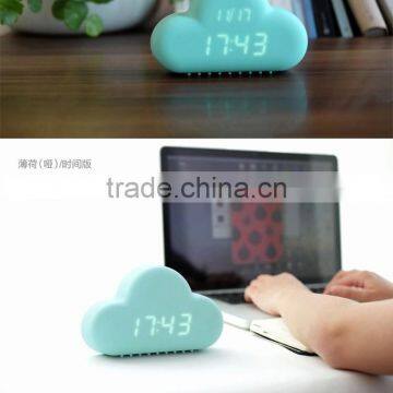 Ultra Mute Voice Control Snooze Bedside Clock Clouds Shape Alarm Clock Led Digital Calendar Display Wall Clock photo-6