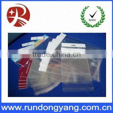 clear plastic die cut bag with card head/with self adhesive seal