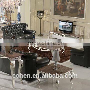 foshan craft stainless steel marble top coffee table B2132-3