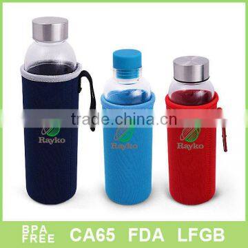 BPA FREE 2017 Hot Selling glass bottle with Neoprene sleeve