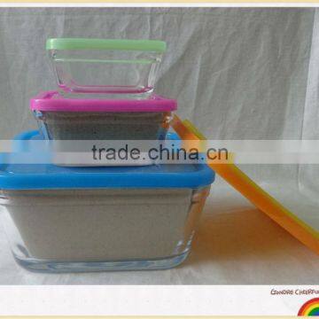 Different sizes glass bowls With mixing lids