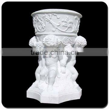 Chinese Cheap Hand Carving Marble Flowerpot Antique Flowerpot photo-3
