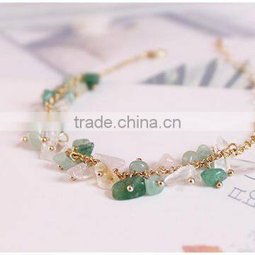 Raw Stone Charms Gold Chain Bracelet Crushed Stone Bracelet