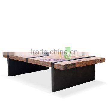 Furniture Coffee Table Rustic Stye Rectangular Shape Combination Solid Teak Wood And Metal photo-2