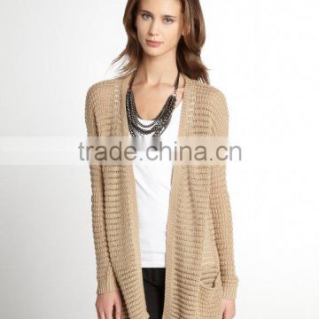 2014 New Fashion Camel Ribbed Sweater Cardigan