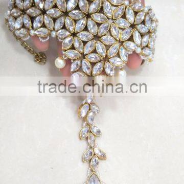 CRYSTAL Beads HANDCOVER GYPSY BRACELET RING Gold Tone photo-3