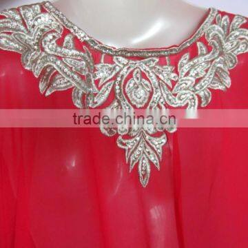 RED SILVER EMBROIDERED Georgette CAFTAN Kaftan Tunic Poncho Zip Cover up photo-4