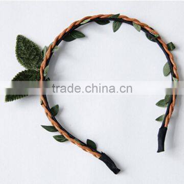 Handmade Cute Rabbit Ear Hair Band With Leaf Decorative Headband for Girls photo-4
