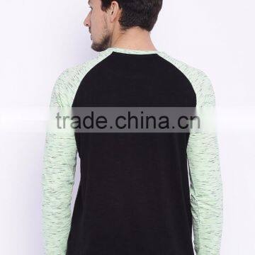 Men Black Sea Green Round Neck Train T-Shirt Self-Design Waist Length Long Raglan Sleeves Outfit Custom Cotton Polyester photo-4