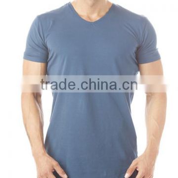 94% Cotton 6% Spandex Plain Mens Longline T Shirt with Curved Hem Stylish Short Sleeve V Neck Tee Slim Fit Gym T Shirt OEM