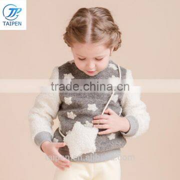 2017 Winter Girls Tweed Top Little Stars Jacquard Fleece t Shirt Designs For Children Long Sleeves Shirt photo-3