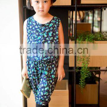 Lovely Sleeveless Dress Set Chifon Blouse Set for Baby Girl Printed Flower Jumpsuit photo-2