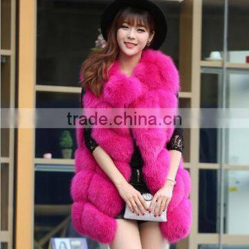 CN-R-2 Top fashion factory price beautiful and comfortable real fox fur no collar vest for women