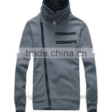 Fashion plain zipper closure sweatshirt with stand collar for man