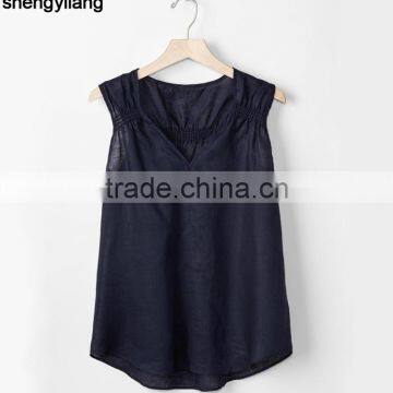 2016 Newest Product Pure Color Leisure 100% Linen Vest Custom High Quality Comfortable Ladies Tops photo-6