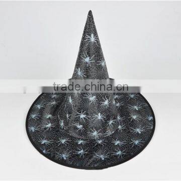 Black Cobweb Spider Printed Witch Taffeta Witch Hat for Halloween Costume photo-6