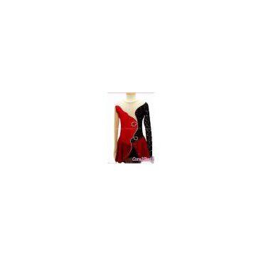 New Attractive Ice Figure Skating Dress 227-1A -cheap Red and Black Beaded Long Sleeves Ice Skating Dress