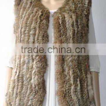 YRFUR YR014 Natural Brown Basic Model Apparel Top Quality Real Rabbit Knitted Fur Vest photo-4