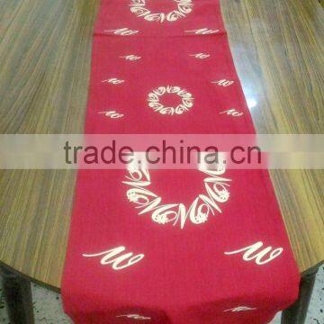 Screen printed wedding table runner on hand woven cotton