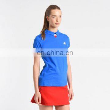 2017 fashion embroidery applique slim fit royal blue 100% cotton girls polo shirt