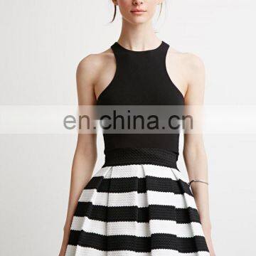 New fashion High Waist Pleated Stripe A-line Skirt