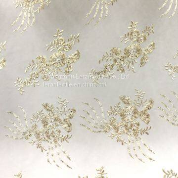 High fashionable design dress textile embroidery lace fabric with crystal