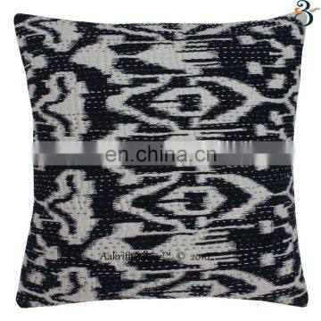 Indian Cushion Cover Handmade Embroider Ikat Print Home Decor Sofa Pillow Case Kantha Cushion