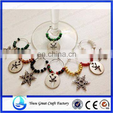 Snowflake and Reindeer-themed Christmas Wine Glass Charm Set with Glass Seed Beads