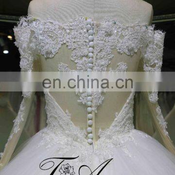 Latest Ball Gown Custom Made Long Sleeve Puffy Wedding Dress Lace Beading Bridal Dress Tiamero 1A946G photo-6
