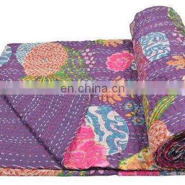 Fruit print Blanket handmade Bedspread Bedding India Quilts Cotton Twin Kantha work Quilt Gudri Reversible Throw 60"x90" Ralli