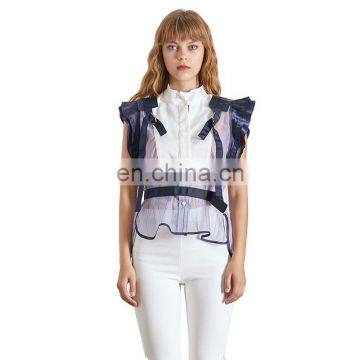 TWOTWINSTYLE Striped Stand Collar Butterfly Sleeve Sashes Slim Shirt Female