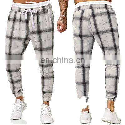 2021 cross-border foreign trade European code autumn and winter new style men's fashion big grid tie belt trousers casual pants